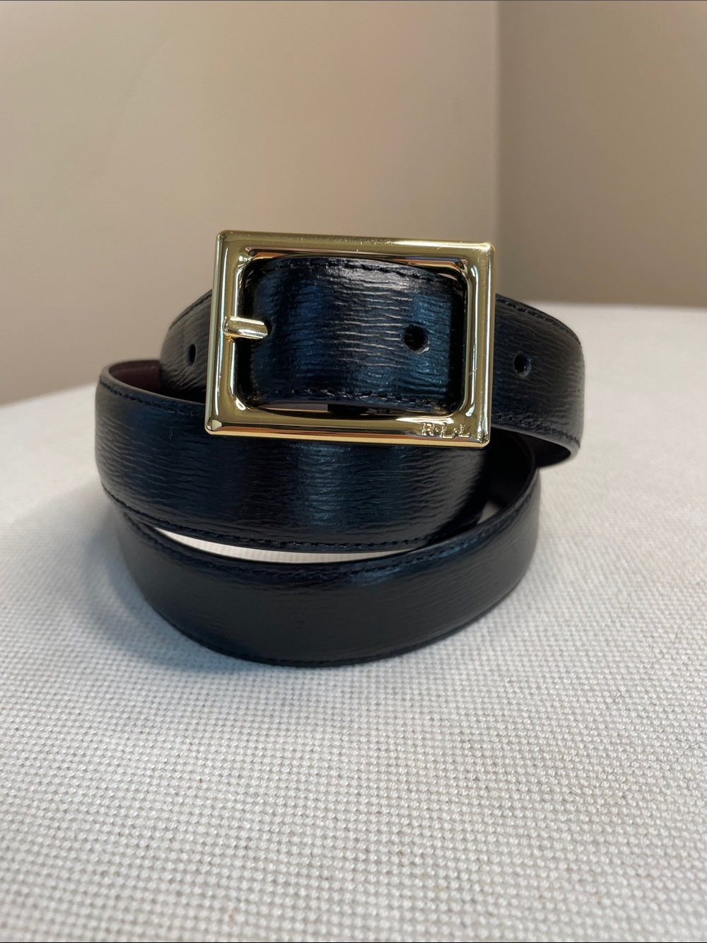 Lauren Ralph Lauren Black Leather Belt with Gold Buckle